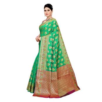 Green woven cotton silk saree with blouse 2