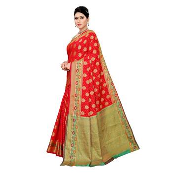 Red woven cotton silk saree with blouse 2