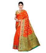Orange woven cotton silk saree with blouse
