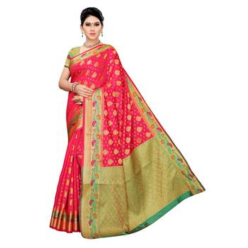 Pink woven cotton silk saree with blouse 1