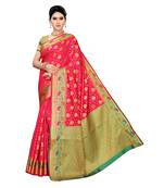Pink woven cotton silk saree with blouse