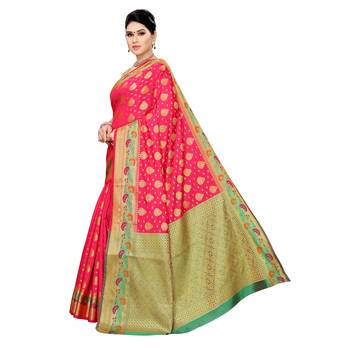 Pink woven cotton silk saree with blouse 2