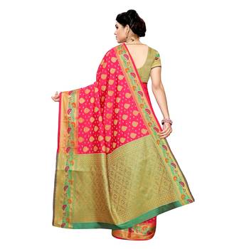 Pink woven cotton silk saree with blouse 4