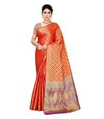 Red woven cotton silk saree with blouse