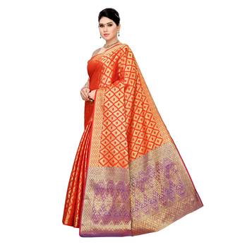 Red woven cotton silk saree with blouse 2