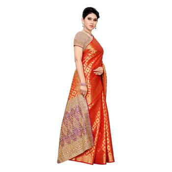 Red woven cotton silk saree with blouse 3