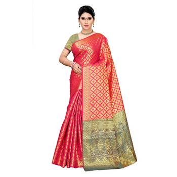Pink woven cotton silk saree with blouse 1