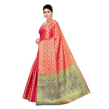 Pink woven cotton silk saree with blouse 2