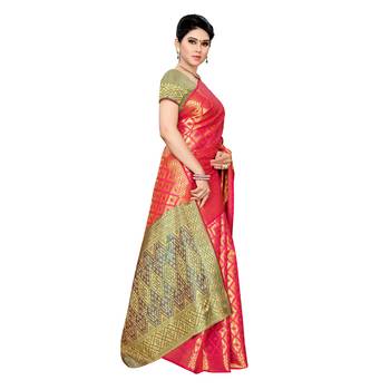 Pink woven cotton silk saree with blouse 3