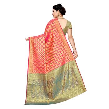 Pink woven cotton silk saree with blouse 4