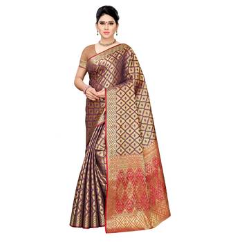 Purple woven cotton silk saree with blouse 1