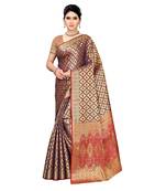 Purple woven cotton silk saree with blouse