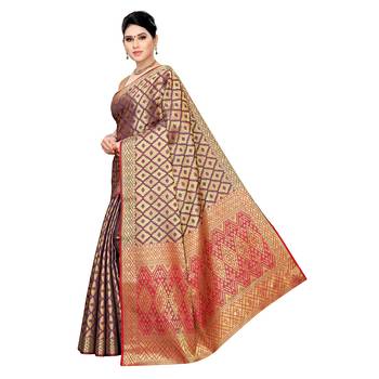 Purple woven cotton silk saree with blouse 2