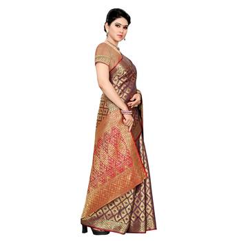 Purple woven cotton silk saree with blouse 3