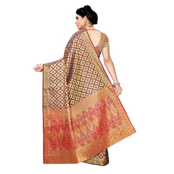 Purple woven cotton silk saree with blouse 4