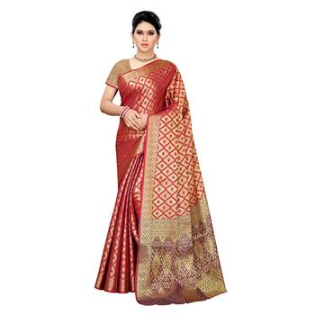 Pink woven cotton silk saree with blouse 1
