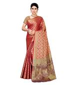 Pink woven cotton silk saree with blouse