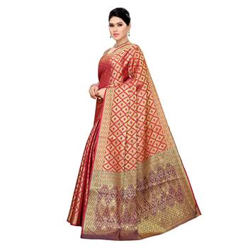 Pink woven cotton silk saree with blouse 2