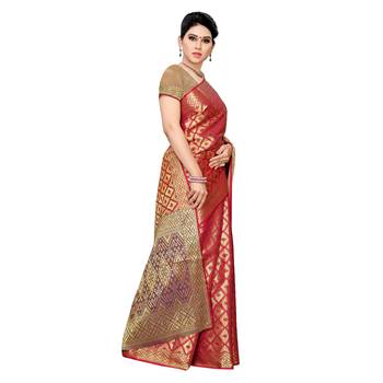 Pink woven cotton silk saree with blouse 3