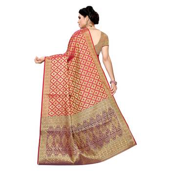 Pink woven cotton silk saree with blouse 4