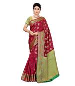 Pink woven cotton silk saree with blouse