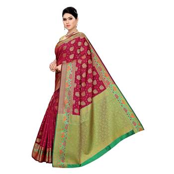 Pink woven cotton silk saree with blouse 2