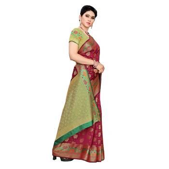 Pink woven cotton silk saree with blouse 3