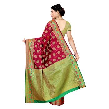 Pink woven cotton silk saree with blouse 4