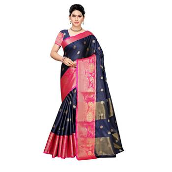 Blue woven cotton silk saree with blouse 1