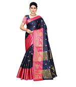 Blue woven cotton silk saree with blouse