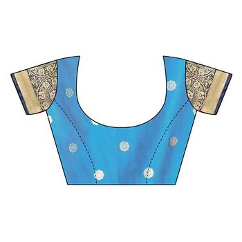 Blue woven cotton silk saree with blouse 5