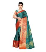 Green woven cotton silk saree with blouse