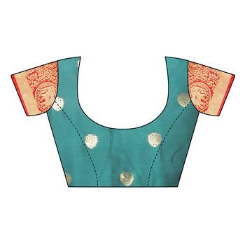 Green woven cotton silk saree with blouse 5
