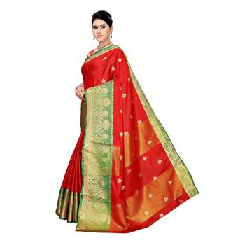 Red woven cotton silk saree with blouse 2