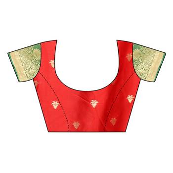 Red woven cotton silk saree with blouse 5