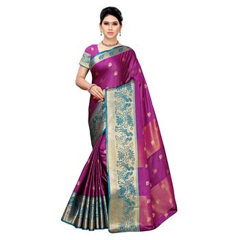 Purple woven cotton silk saree with blouse 1
