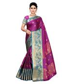 Purple woven cotton silk saree with blouse