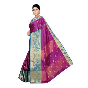 Purple woven cotton silk saree with blouse 2