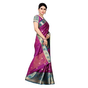 Purple woven cotton silk saree with blouse 3