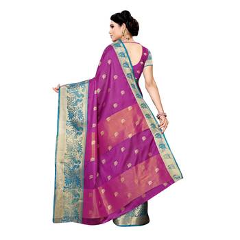 Purple woven cotton silk saree with blouse 4