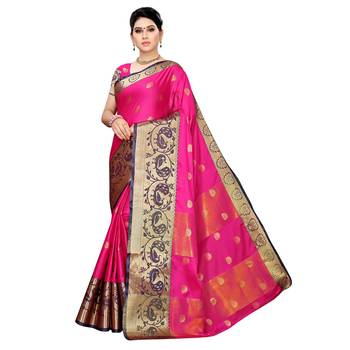 Pink woven cotton silk saree with blouse 1