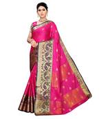 Pink woven cotton silk saree with blouse