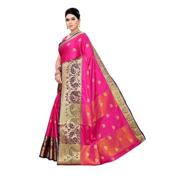 Pink woven cotton silk saree with blouse 2