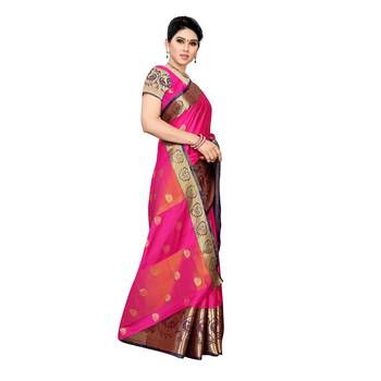 Pink woven cotton silk saree with blouse 3