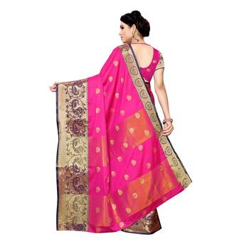 Pink woven cotton silk saree with blouse 4