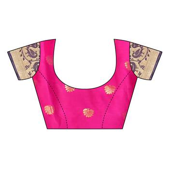 Pink woven cotton silk saree with blouse 5