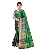 Green woven cotton silk saree with blouse