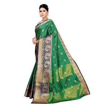 Green woven cotton silk saree with blouse 2