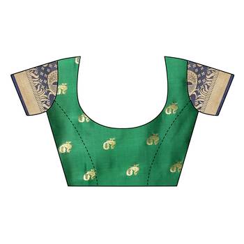 Green woven cotton silk saree with blouse 5