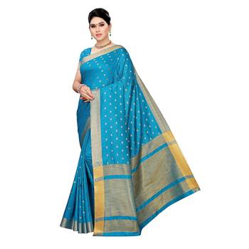 Blue woven cotton silk saree with blouse 1